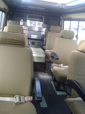 Inside of a 6 seater Safari Land Cruiser