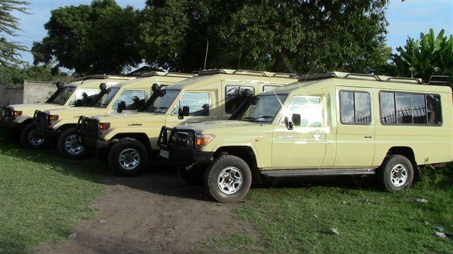 some of our extended Land Cruisers in Arusha, Tanzania